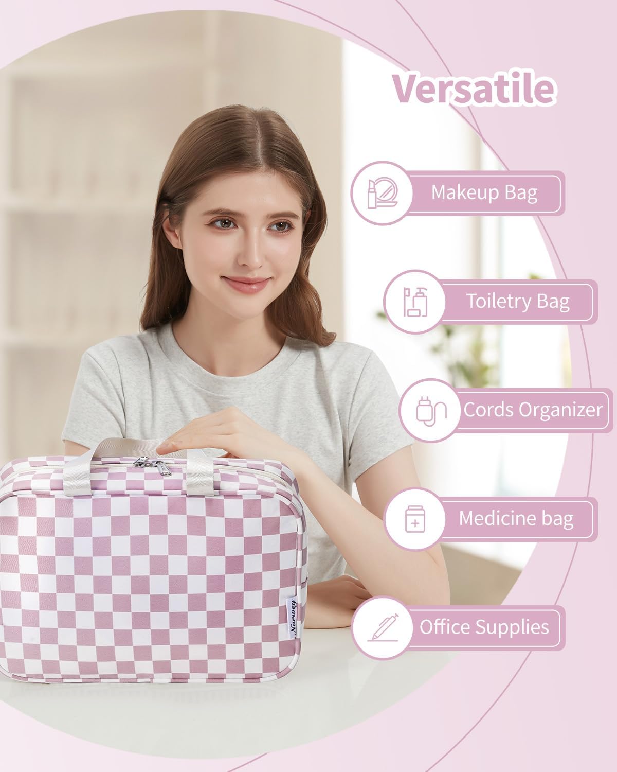 PU Leather Large Travel Toiletry Bag Women Toiletries Bag Skincare Bag Makeup Bag Organizer Make up bag Cosmetic Bag Medicine Bag for Girls (Large, Brown)