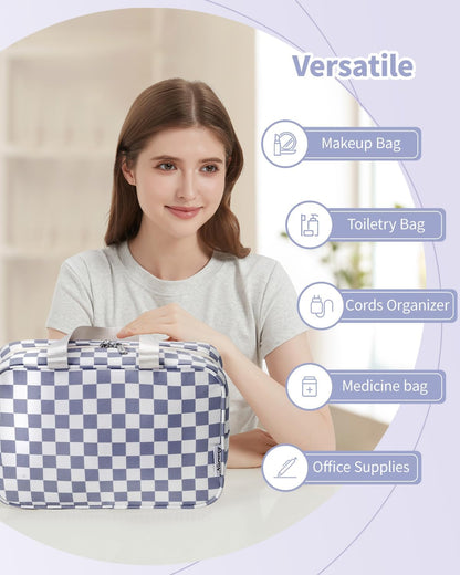 PU Leather Large Travel Toiletry Bag Women Toiletries Bag Skincare Bag Makeup Bag Organizer Make up bag Cosmetic Bag Medicine Bag for Girls (Large, Brown)