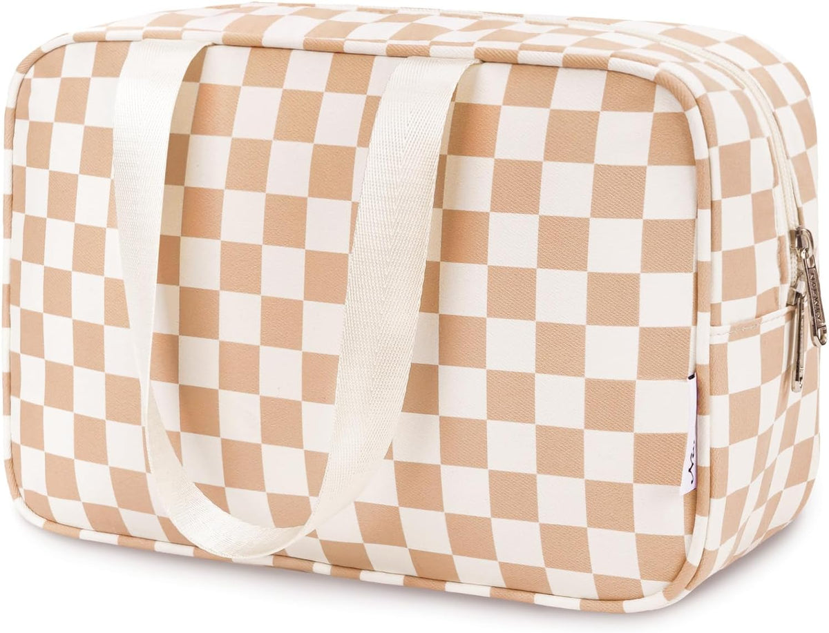PU Leather Large Travel Toiletry Bag Women Toiletries Bag Skincare Bag Makeup Bag Organizer Make up bag Cosmetic Bag Medicine Bag for Girls (Large, Brown)