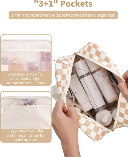 PU Leather Large Travel Toiletry Bag Women Toiletries Bag Skincare Bag Makeup Bag Organizer Make up bag Cosmetic Bag Medicine Bag for Girls (Large, Brown)