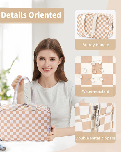 PU Leather Large Travel Toiletry Bag Women Toiletries Bag Skincare Bag Makeup Bag Organizer Make up bag Cosmetic Bag Medicine Bag for Girls (Large, Brown)