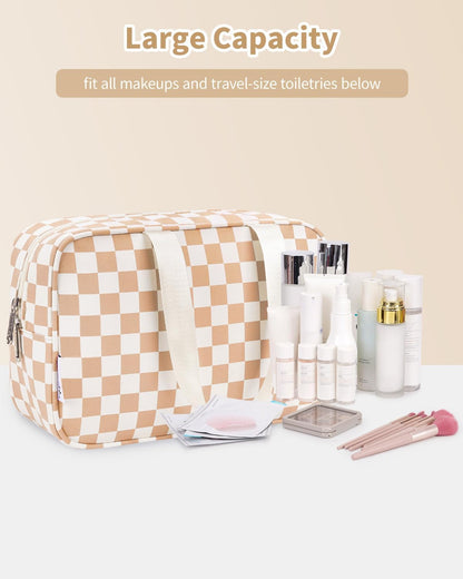 PU Leather Large Travel Toiletry Bag Women Toiletries Bag Skincare Bag Makeup Bag Organizer Make up bag Cosmetic Bag Medicine Bag for Girls (Large, Brown)