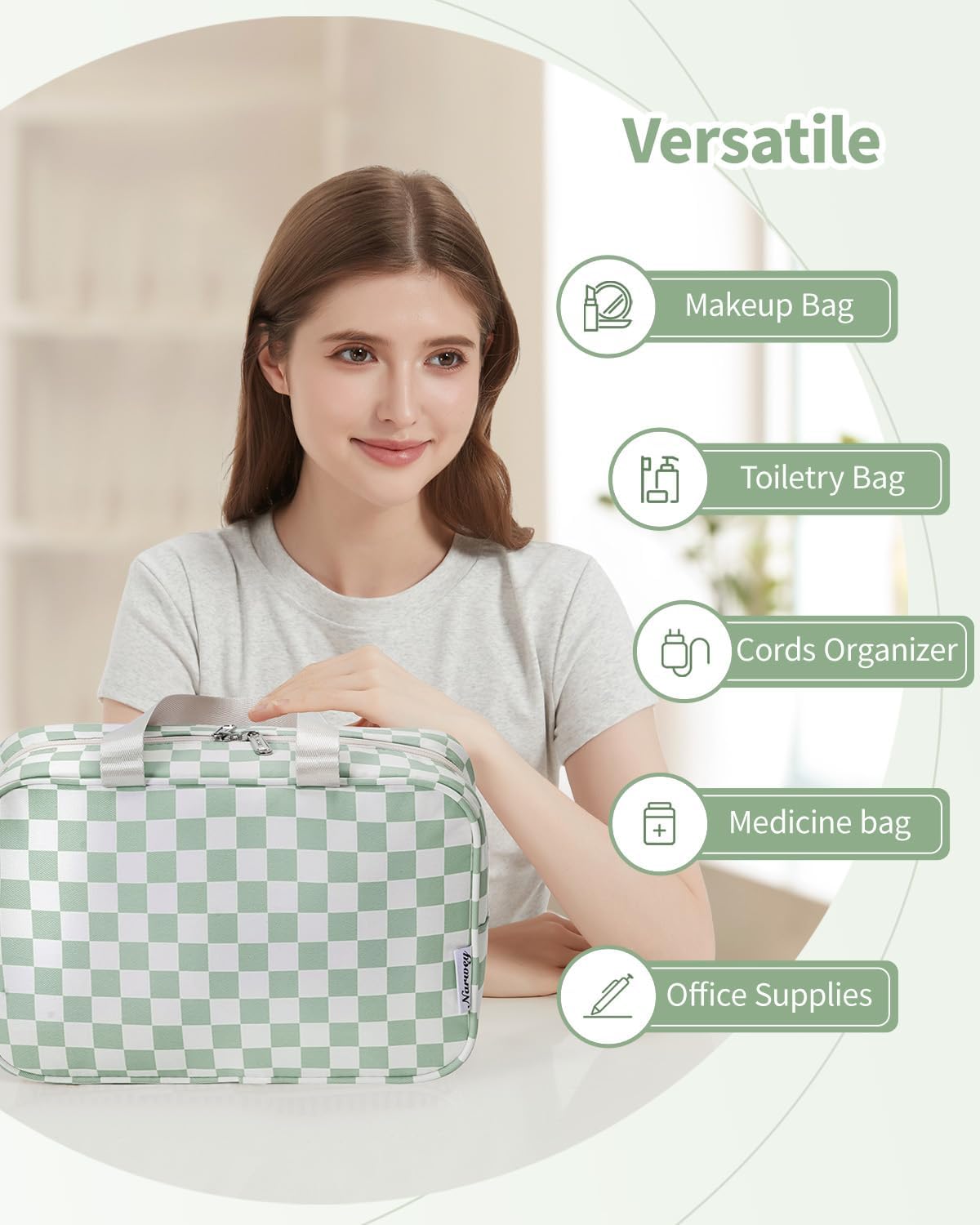 PU Leather Large Travel Toiletry Bag Women Toiletries Bag Skincare Bag Makeup Bag Organizer Make up bag Cosmetic Bag Medicine Bag for Girls (Large, Brown)