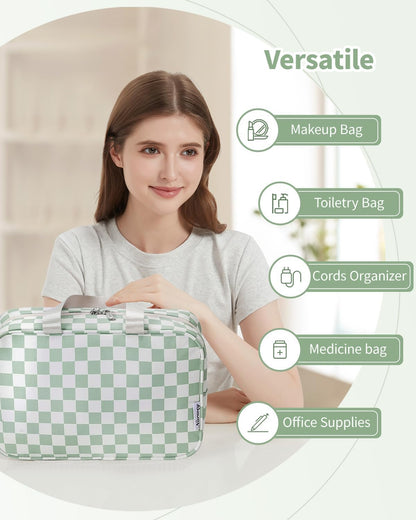 PU Leather Large Travel Toiletry Bag Women Toiletries Bag Skincare Bag Makeup Bag Organizer Make up bag Cosmetic Bag Medicine Bag for Girls (Large, Brown)