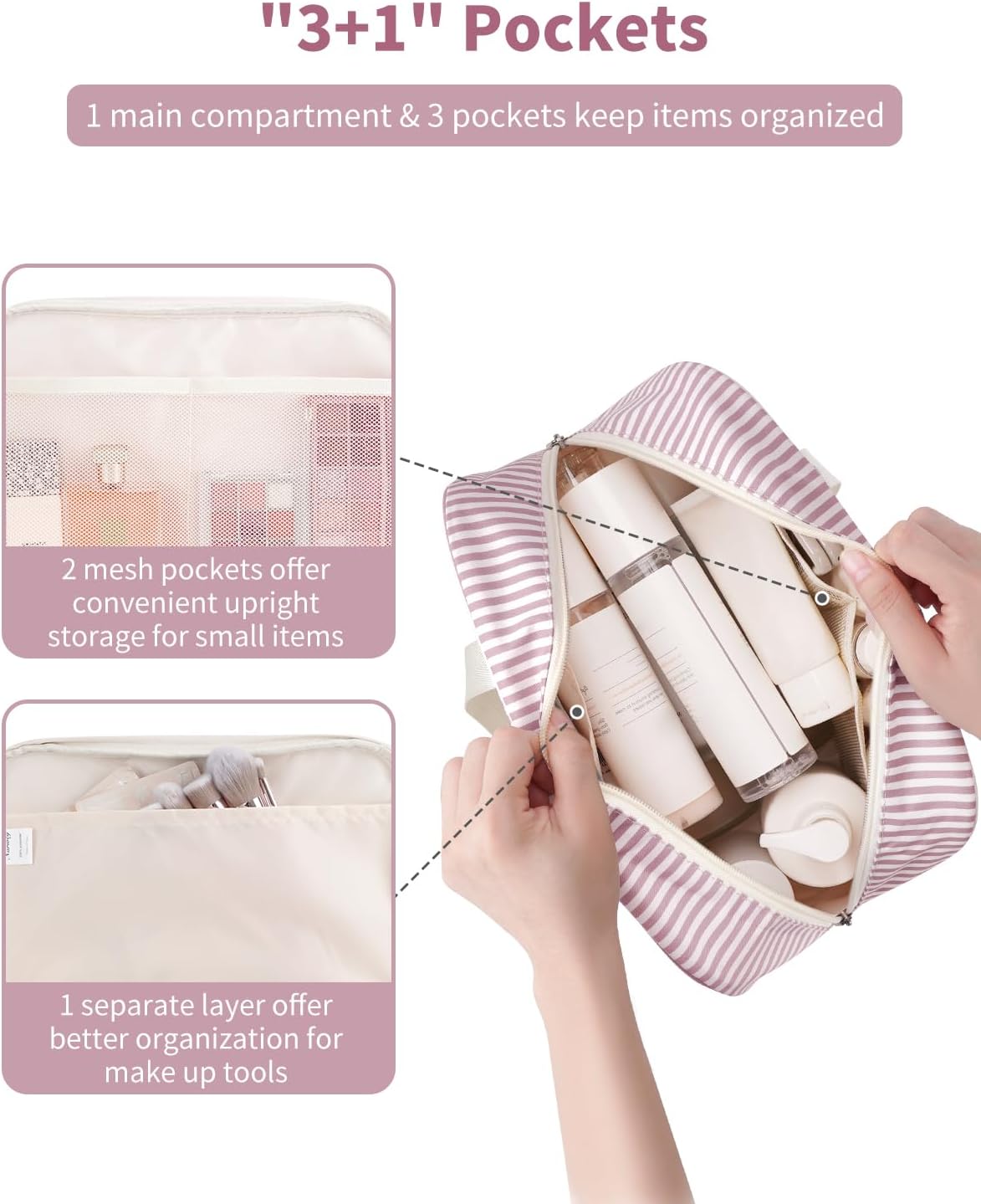 PU Leather Large Travel Toiletry Bag Women Toiletries Bag Skincare Bag Makeup Bag Organizer Make up bag Cosmetic Bag Medicine Bag for Girls (Large, Brown)