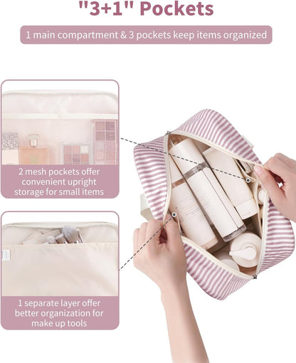 PU Leather Large Travel Toiletry Bag Women Toiletries Bag Skincare Bag Makeup Bag Organizer Make up bag Cosmetic Bag Medicine Bag for Girls (Large, Brown)