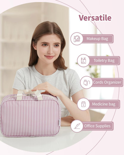 PU Leather Large Travel Toiletry Bag Women Toiletries Bag Skincare Bag Makeup Bag Organizer Make up bag Cosmetic Bag Medicine Bag for Girls (Large, Brown)