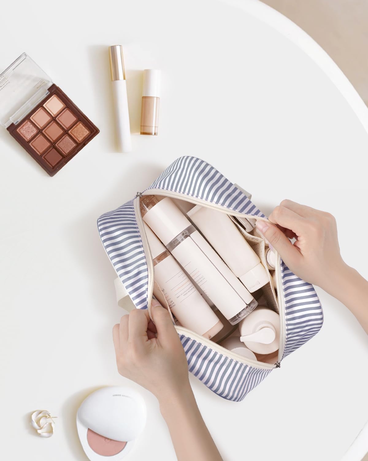 PU Leather Large Travel Toiletry Bag Women Toiletries Bag Skincare Bag Makeup Bag Organizer Make up bag Cosmetic Bag Medicine Bag for Girls (Large, Brown)