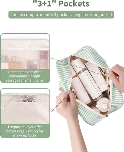 PU Leather Large Travel Toiletry Bag Women Toiletries Bag Skincare Bag Makeup Bag Organizer Make up bag Cosmetic Bag Medicine Bag for Girls (Large, Brown)