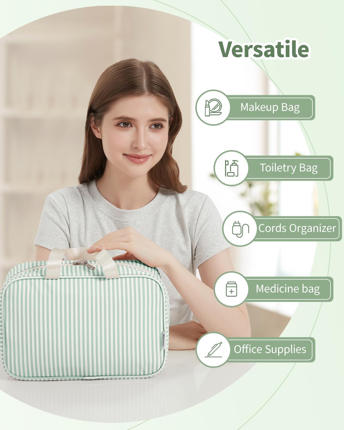 PU Leather Large Travel Toiletry Bag Women Toiletries Bag Skincare Bag Makeup Bag Organizer Make up bag Cosmetic Bag Medicine Bag for Girls (Large, Brown)