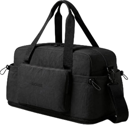 Large Fold Up Duffle Bag for Travel with Luggage Sleeve, Waterproof Gym Bag Built-In Wet Pocket, Foldable Expandable Overnight Bag for Women Men, Foldable Tote Bag for Travel Airplane, 47L Black