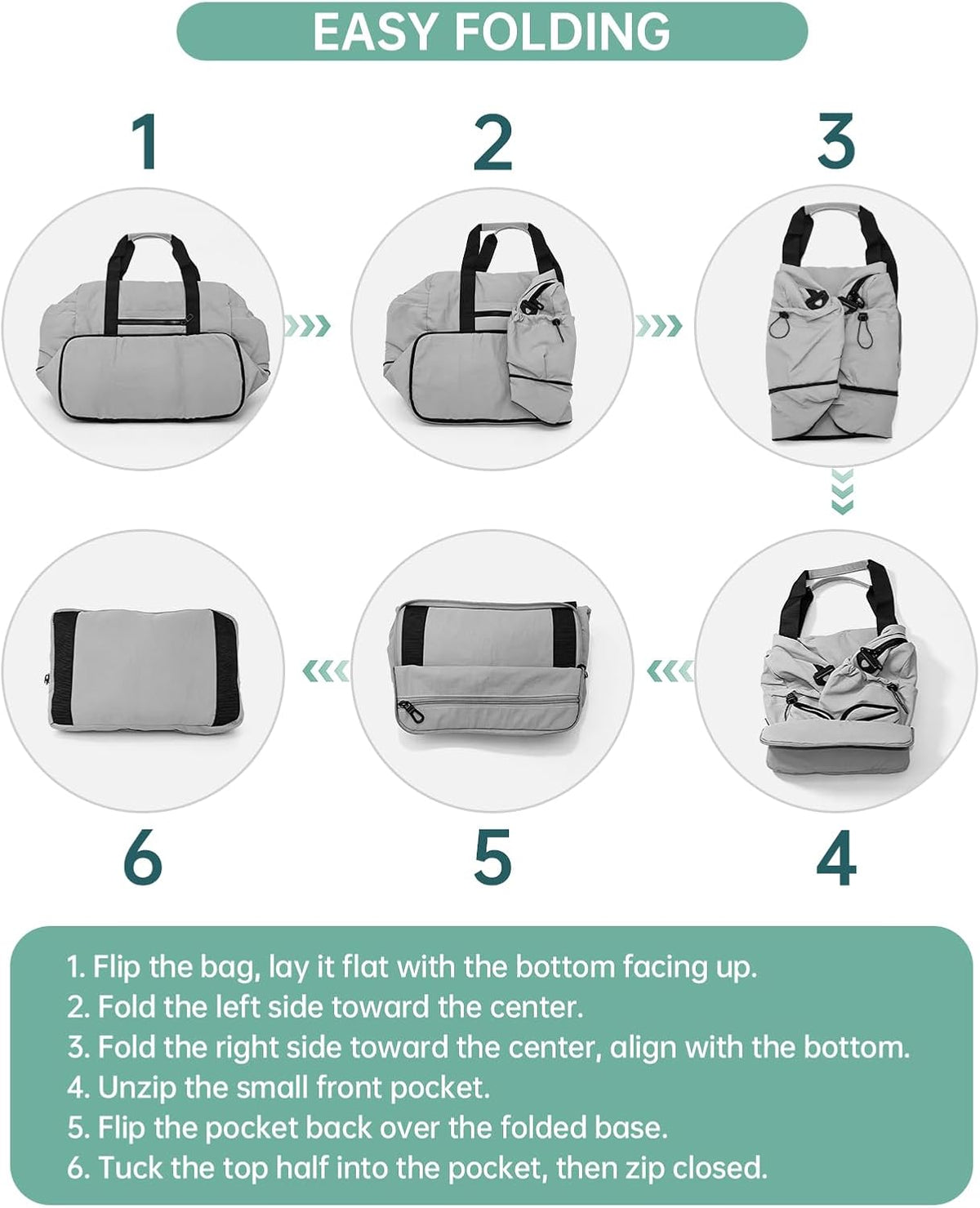 Large Fold Up Duffle Bag for Travel with Luggage Sleeve, Waterproof Gym Bag Built-In Wet Pocket, Foldable Expandable Overnight Bag for Women Men, Foldable Tote Bag for Travel Airplane, 47L Black