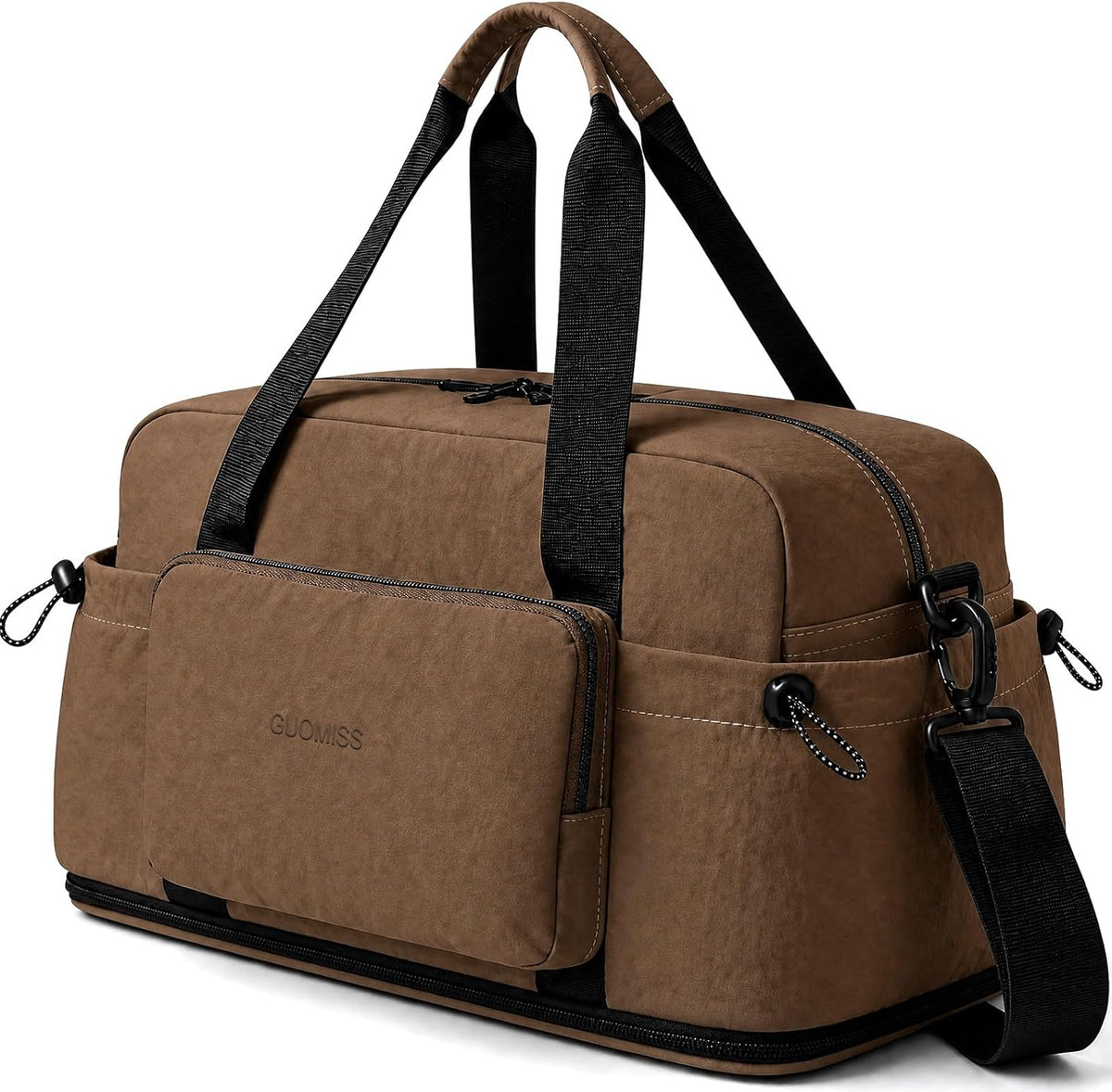 Large Fold Up Duffle Bag for Travel with Luggage Sleeve, Waterproof Gym Bag Built-In Wet Pocket, Foldable Expandable Overnight Bag for Women Men, Foldable Tote Bag for Travel Airplane, 47L Black