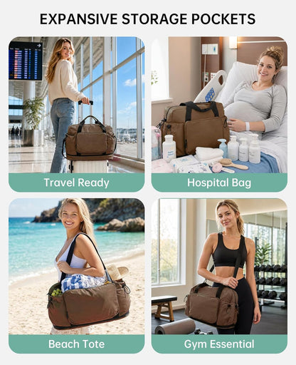 Large Fold Up Duffle Bag for Travel with Luggage Sleeve, Waterproof Gym Bag Built-In Wet Pocket, Foldable Expandable Overnight Bag for Women Men, Foldable Tote Bag for Travel Airplane, 47L Black