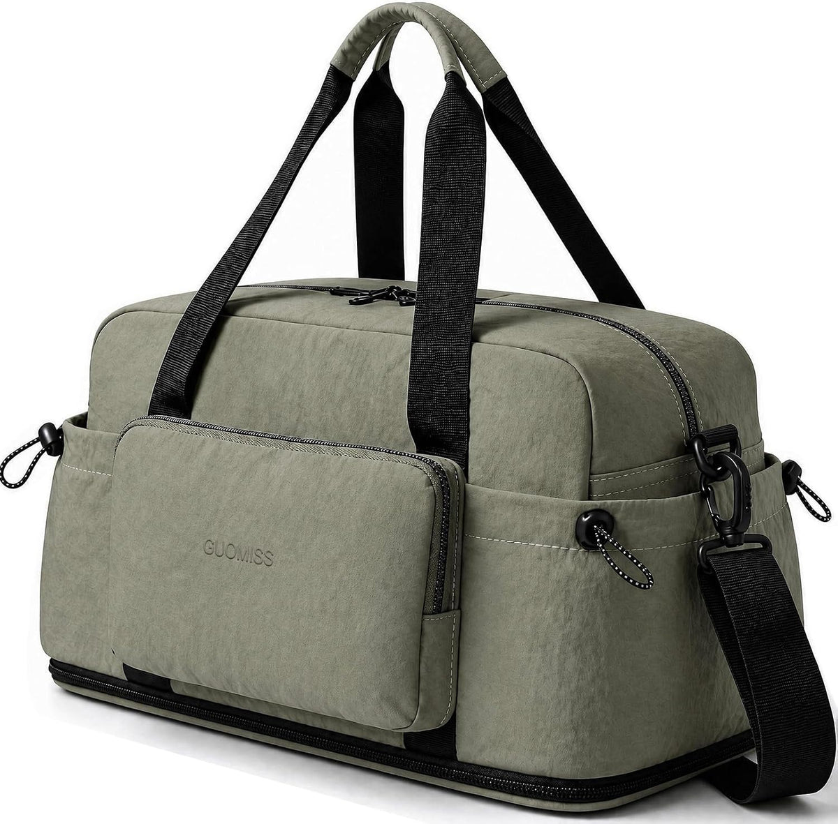 Large Fold Up Duffle Bag for Travel with Luggage Sleeve, Waterproof Gym Bag Built-In Wet Pocket, Foldable Expandable Overnight Bag for Women Men, Foldable Tote Bag for Travel Airplane, 47L Black