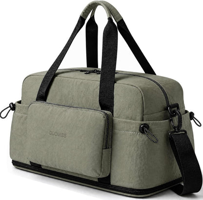 Large Fold Up Duffle Bag for Travel with Luggage Sleeve, Waterproof Gym Bag Built-In Wet Pocket, Foldable Expandable Overnight Bag for Women Men, Foldable Tote Bag for Travel Airplane, 47L Black