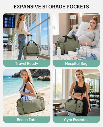 Large Fold Up Duffle Bag for Travel with Luggage Sleeve, Waterproof Gym Bag Built-In Wet Pocket, Foldable Expandable Overnight Bag for Women Men, Foldable Tote Bag for Travel Airplane, 47L Black