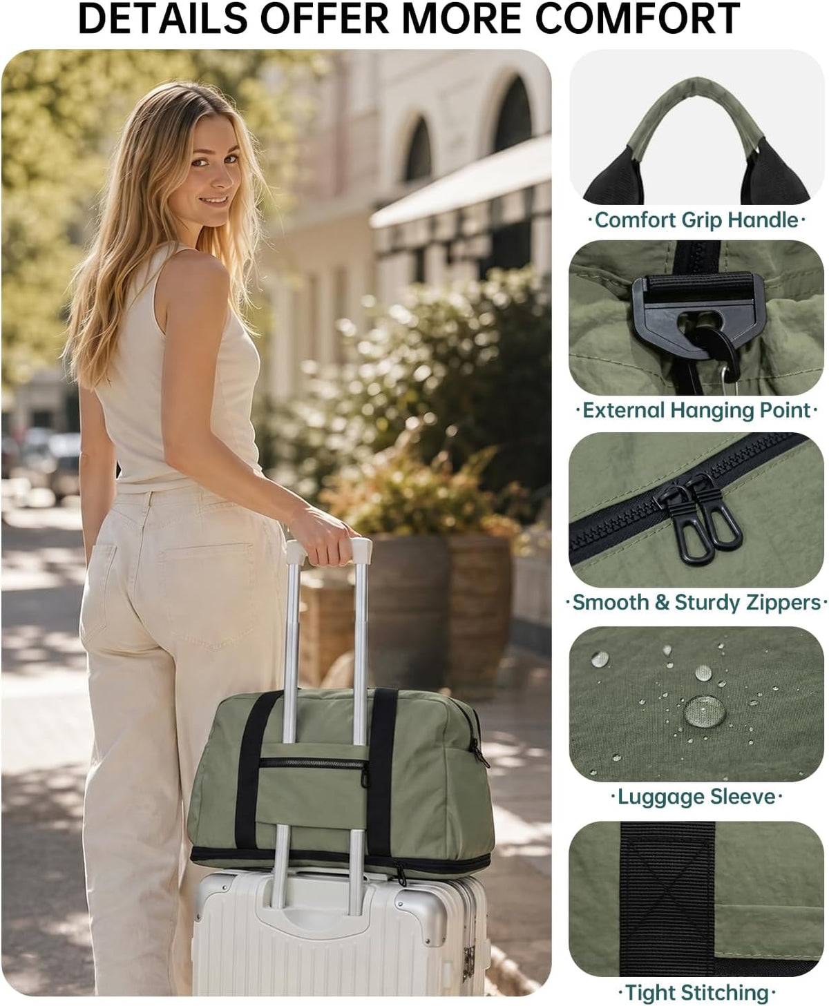 Large Fold Up Duffle Bag for Travel with Luggage Sleeve, Waterproof Gym Bag Built-In Wet Pocket, Foldable Expandable Overnight Bag for Women Men, Foldable Tote Bag for Travel Airplane, 47L Black