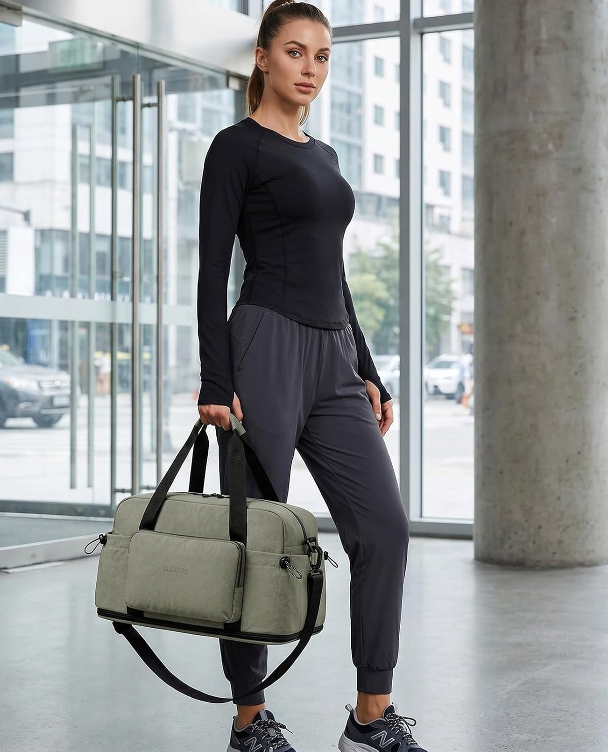 Large Fold Up Duffle Bag for Travel with Luggage Sleeve, Waterproof Gym Bag Built-In Wet Pocket, Foldable Expandable Overnight Bag for Women Men, Foldable Tote Bag for Travel Airplane, 47L Black