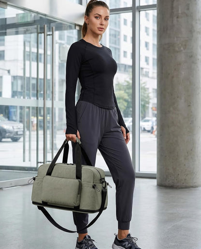 Large Fold Up Duffle Bag for Travel with Luggage Sleeve, Waterproof Gym Bag Built-In Wet Pocket, Foldable Expandable Overnight Bag for Women Men, Foldable Tote Bag for Travel Airplane, 47L Black