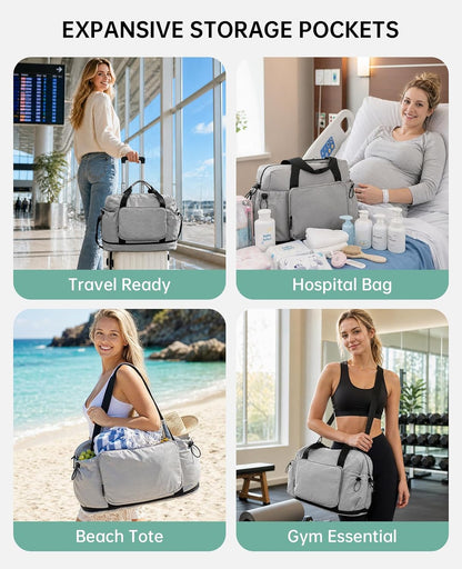 Large Fold Up Duffle Bag for Travel with Luggage Sleeve, Waterproof Gym Bag Built-In Wet Pocket, Foldable Expandable Overnight Bag for Women Men, Foldable Tote Bag for Travel Airplane, 47L Black