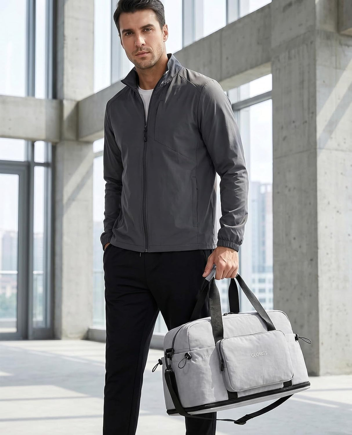 Large Fold Up Duffle Bag for Travel with Luggage Sleeve, Waterproof Gym Bag Built-In Wet Pocket, Foldable Expandable Overnight Bag for Women Men, Foldable Tote Bag for Travel Airplane, 47L Black