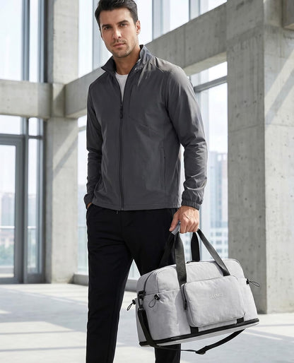 Large Fold Up Duffle Bag for Travel with Luggage Sleeve, Waterproof Gym Bag Built-In Wet Pocket, Foldable Expandable Overnight Bag for Women Men, Foldable Tote Bag for Travel Airplane, 47L Black