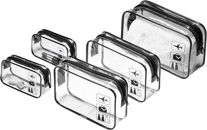 5 Pack Clear Toiletry Bag Clear Makeup Bag Zipper Toiletry Pouch | Includes 2S 2M 1L PVC Cosmetic Pouches with Zipper for TSA Toiletry Bag Set Travel Packing and Daily Organization