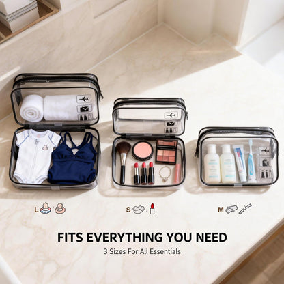 5 Pack Clear Toiletry Bag Clear Makeup Bag Zipper Toiletry Pouch | Includes 2S 2M 1L PVC Cosmetic Pouches with Zipper for TSA Toiletry Bag Set Travel Packing and Daily Organization