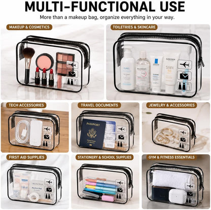 5 Pack Clear Toiletry Bag Clear Makeup Bag Zipper Toiletry Pouch | Includes 2S 2M 1L PVC Cosmetic Pouches with Zipper for TSA Toiletry Bag Set Travel Packing and Daily Organization