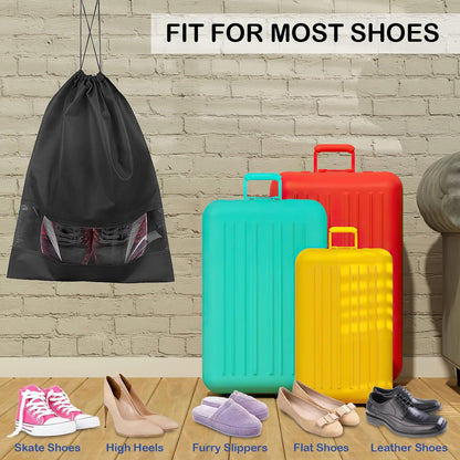18 Pack Shoe Bags for Travel, Large Travel Shoe Bags for Packing with Clear Window, Dustproof Drawstring Travel Shoe Storage Bags Travel Essentials for Men & Women, Black