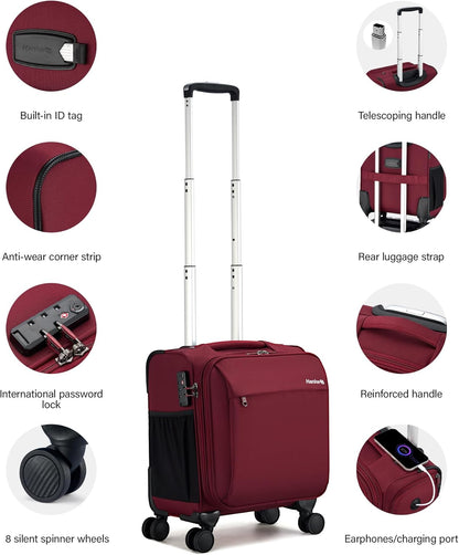 16 Inch Underseat Carry On Luggage with Wheels Small Suitcase Softside Luggage Bags for Travel Lightweight Suitcases with Wheels Travel Luggage Personal Item for Men and Women(Forest Green)