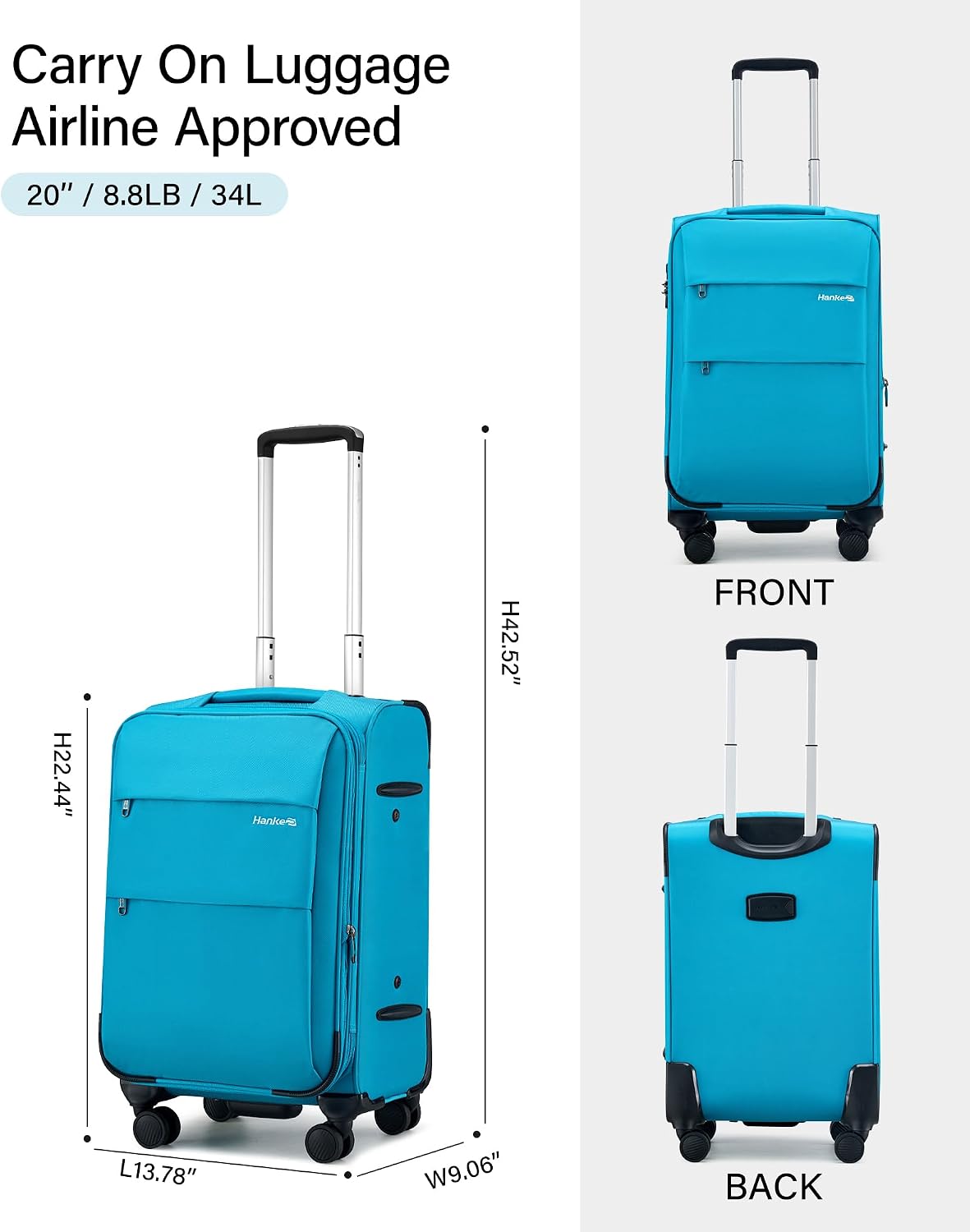 16 Inch Underseat Carry On Luggage with Wheels Small Suitcase Softside Luggage Bags for Travel Lightweight Suitcases with Wheels Travel Luggage Personal Item for Men and Women(Forest Green)