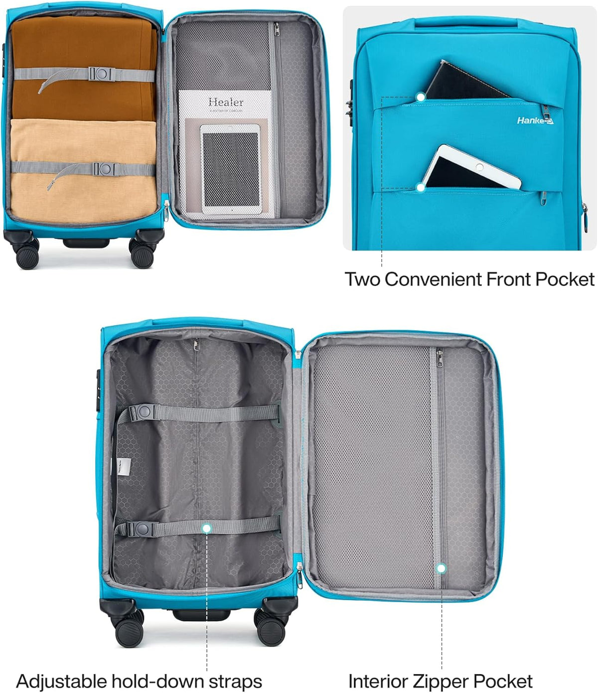 16 Inch Underseat Carry On Luggage with Wheels Small Suitcase Softside Luggage Bags for Travel Lightweight Suitcases with Wheels Travel Luggage Personal Item for Men and Women(Forest Green)