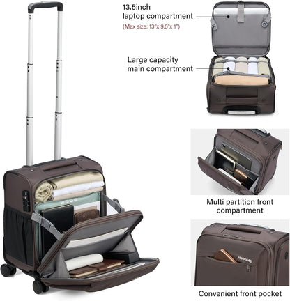 16 Inch Underseat Carry On Luggage with Wheels Small Suitcase Softside Luggage Bags for Travel Lightweight Suitcases with Wheels Travel Luggage Personal Item for Men and Women(Forest Green)