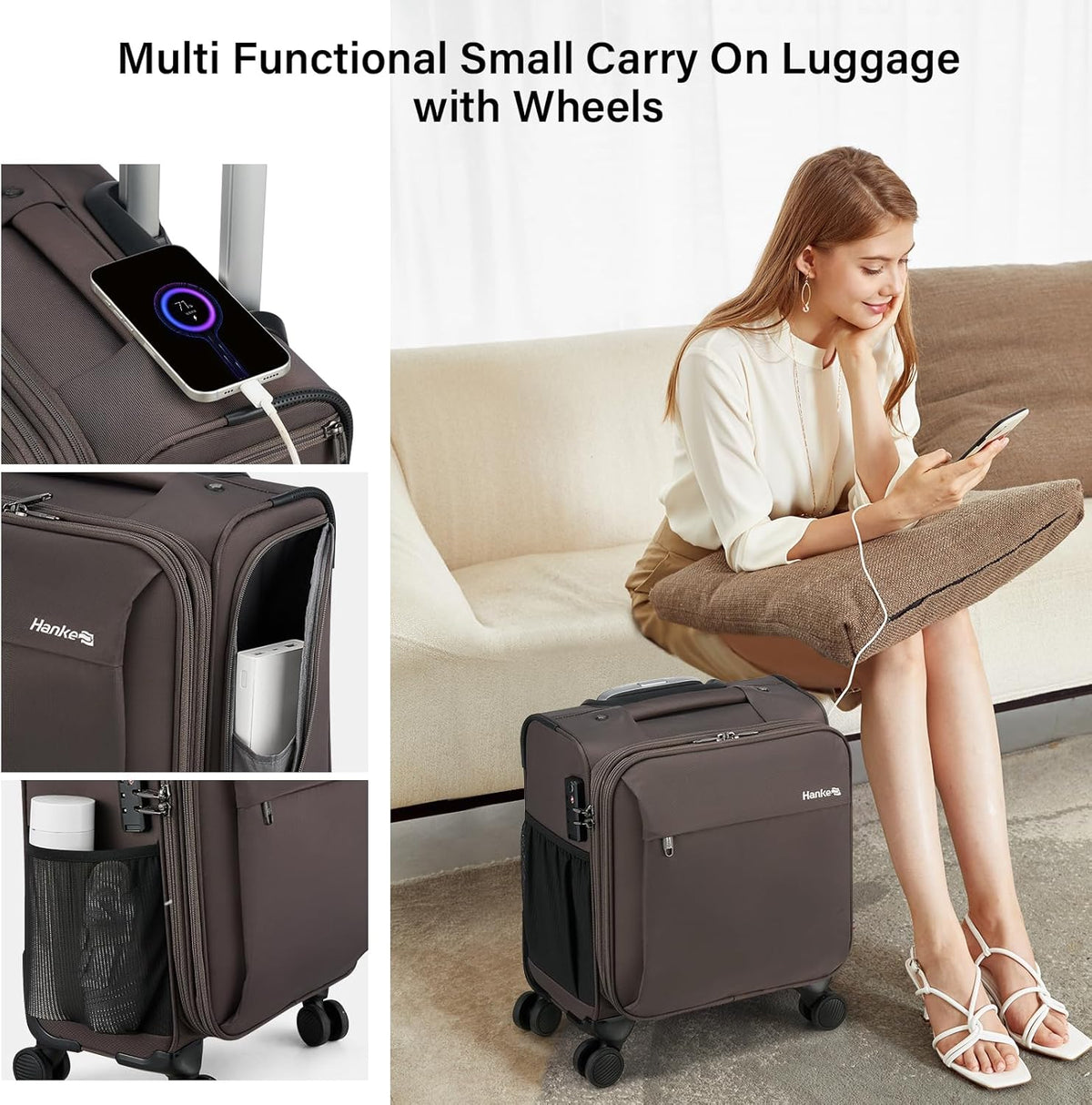 16 Inch Underseat Carry On Luggage with Wheels Small Suitcase Softside Luggage Bags for Travel Lightweight Suitcases with Wheels Travel Luggage Personal Item for Men and Women(Forest Green)