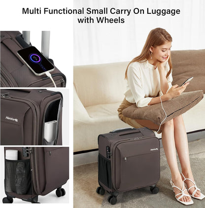 16 Inch Underseat Carry On Luggage with Wheels Small Suitcase Softside Luggage Bags for Travel Lightweight Suitcases with Wheels Travel Luggage Personal Item for Men and Women(Forest Green)