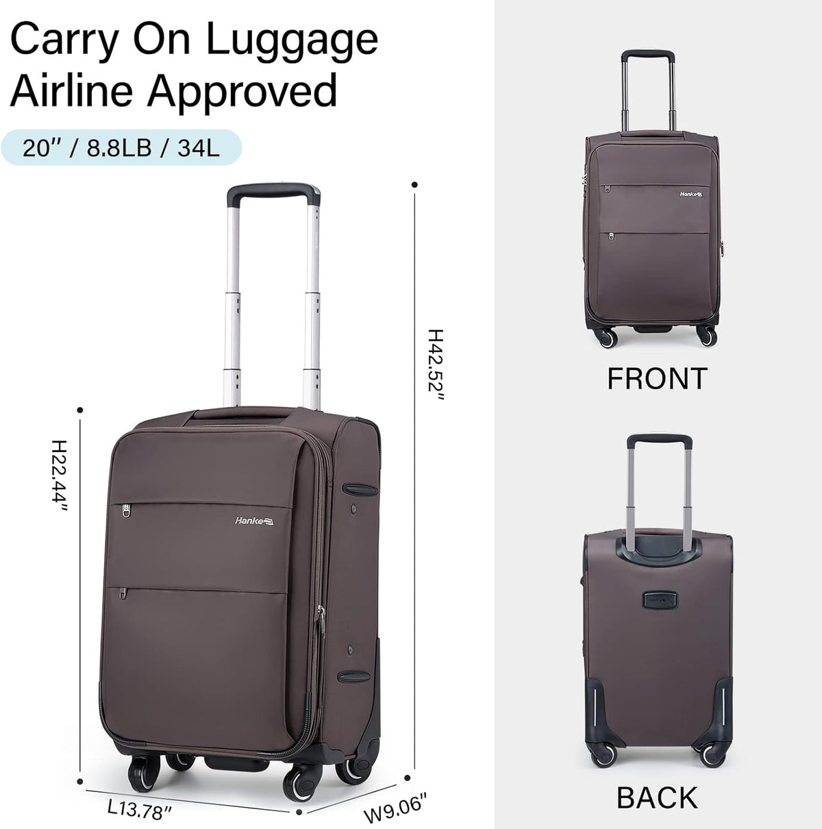16 Inch Underseat Carry On Luggage with Wheels Small Suitcase Softside Luggage Bags for Travel Lightweight Suitcases with Wheels Travel Luggage Personal Item for Men and Women(Forest Green)