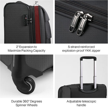 16 Inch Underseat Carry On Luggage with Wheels Small Suitcase Softside Luggage Bags for Travel Lightweight Suitcases with Wheels Travel Luggage Personal Item for Men and Women(Forest Green)