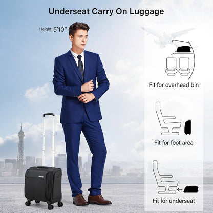 16 Inch Underseat Carry On Luggage with Wheels Small Suitcase Softside Luggage Bags for Travel Lightweight Suitcases with Wheels Travel Luggage Personal Item for Men and Women(Forest Green)