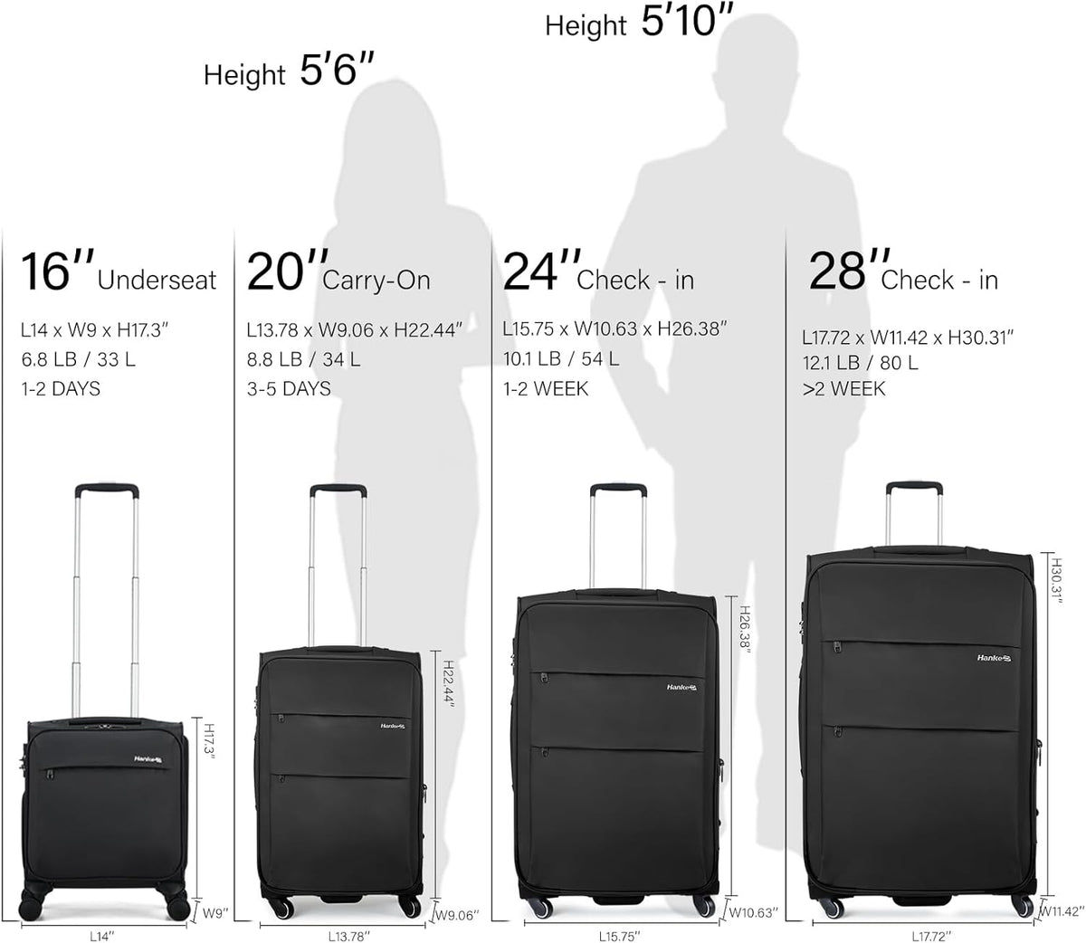 16 Inch Underseat Carry On Luggage with Wheels Small Suitcase Softside Luggage Bags for Travel Lightweight Suitcases with Wheels Travel Luggage Personal Item for Men and Women(Forest Green)