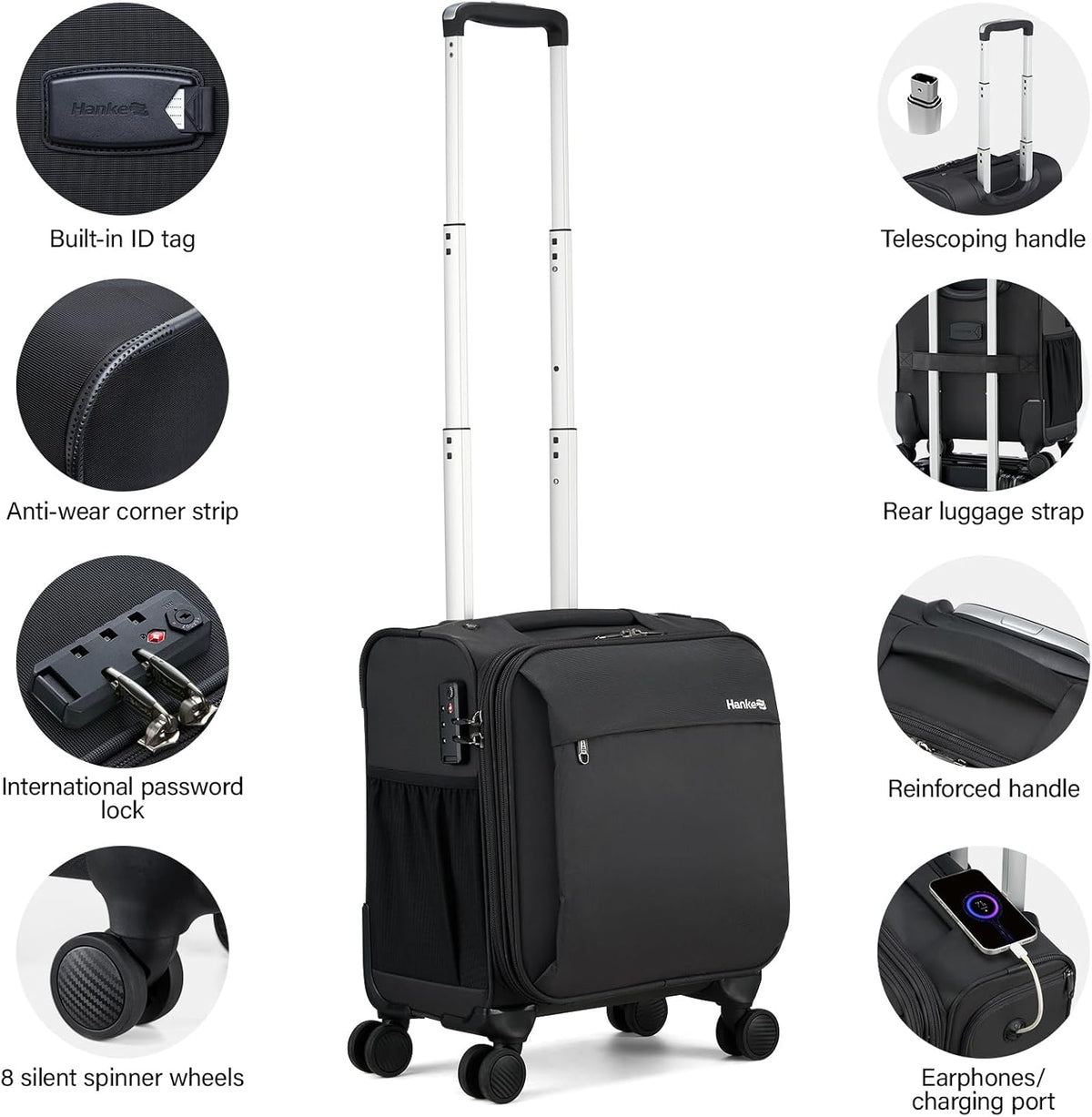 16 Inch Underseat Carry On Luggage with Wheels Small Suitcase Softside Luggage Bags for Travel Lightweight Suitcases with Wheels Travel Luggage Personal Item for Men and Women(Forest Green)