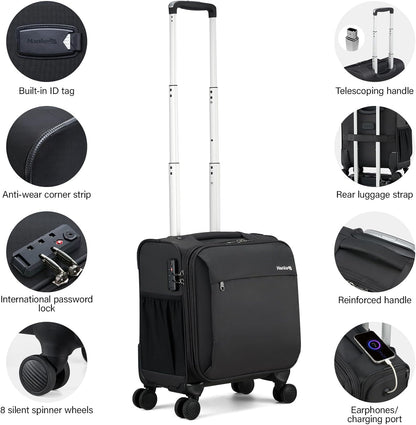 16 Inch Underseat Carry On Luggage with Wheels Small Suitcase Softside Luggage Bags for Travel Lightweight Suitcases with Wheels Travel Luggage Personal Item for Men and Women(Forest Green)