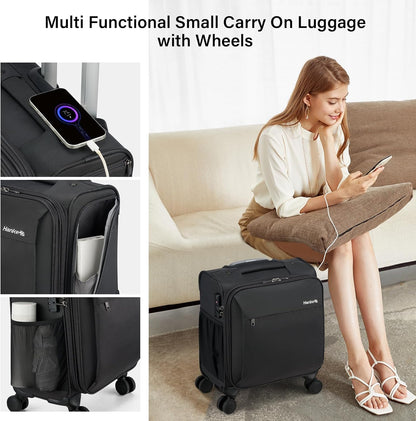 16 Inch Underseat Carry On Luggage with Wheels Small Suitcase Softside Luggage Bags for Travel Lightweight Suitcases with Wheels Travel Luggage Personal Item for Men and Women(Forest Green)