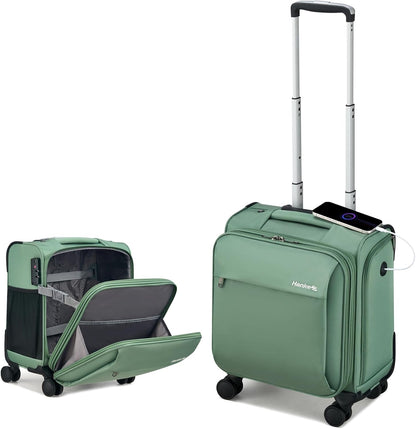 16 Inch Underseat Carry On Luggage with Wheels Small Suitcase Softside Luggage Bags for Travel Lightweight Suitcases with Wheels Travel Luggage Personal Item for Men and Women(Forest Green)