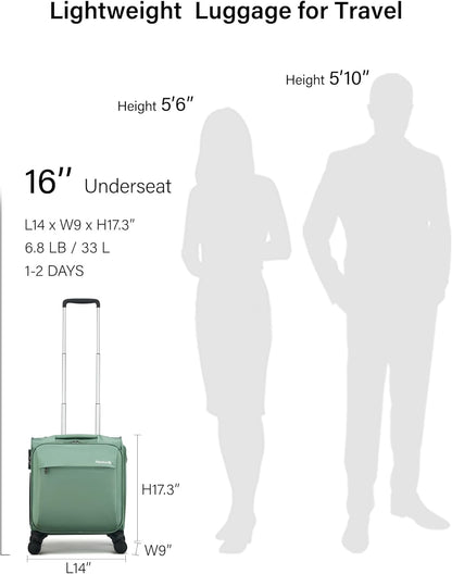 16 Inch Underseat Carry On Luggage with Wheels Small Suitcase Softside Luggage Bags for Travel Lightweight Suitcases with Wheels Travel Luggage Personal Item for Men and Women(Forest Green)