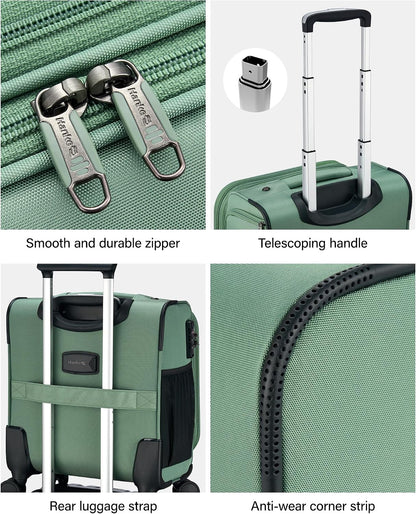 16 Inch Underseat Carry On Luggage with Wheels Small Suitcase Softside Luggage Bags for Travel Lightweight Suitcases with Wheels Travel Luggage Personal Item for Men and Women(Forest Green)