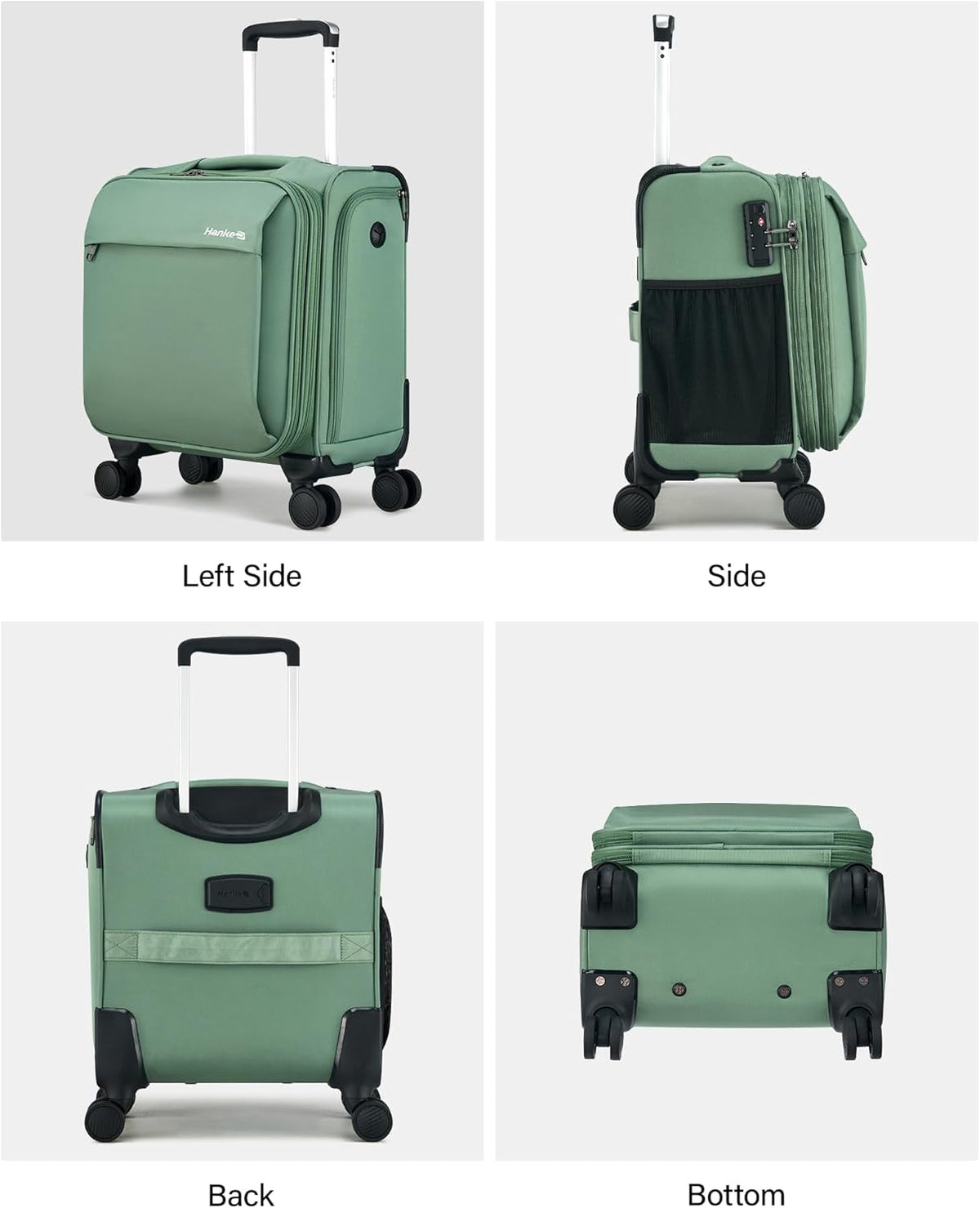 16 Inch Underseat Carry On Luggage with Wheels Small Suitcase Softside Luggage Bags for Travel Lightweight Suitcases with Wheels Travel Luggage Personal Item for Men and Women(Forest Green)