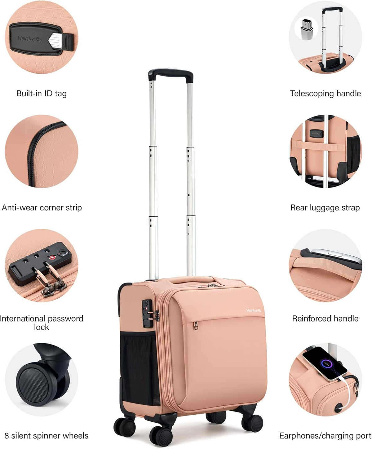 16 Inch Underseat Carry On Luggage with Wheels Small Suitcase Softside Luggage Bags for Travel Lightweight Suitcases with Wheels Travel Luggage Personal Item for Men and Women(Forest Green)