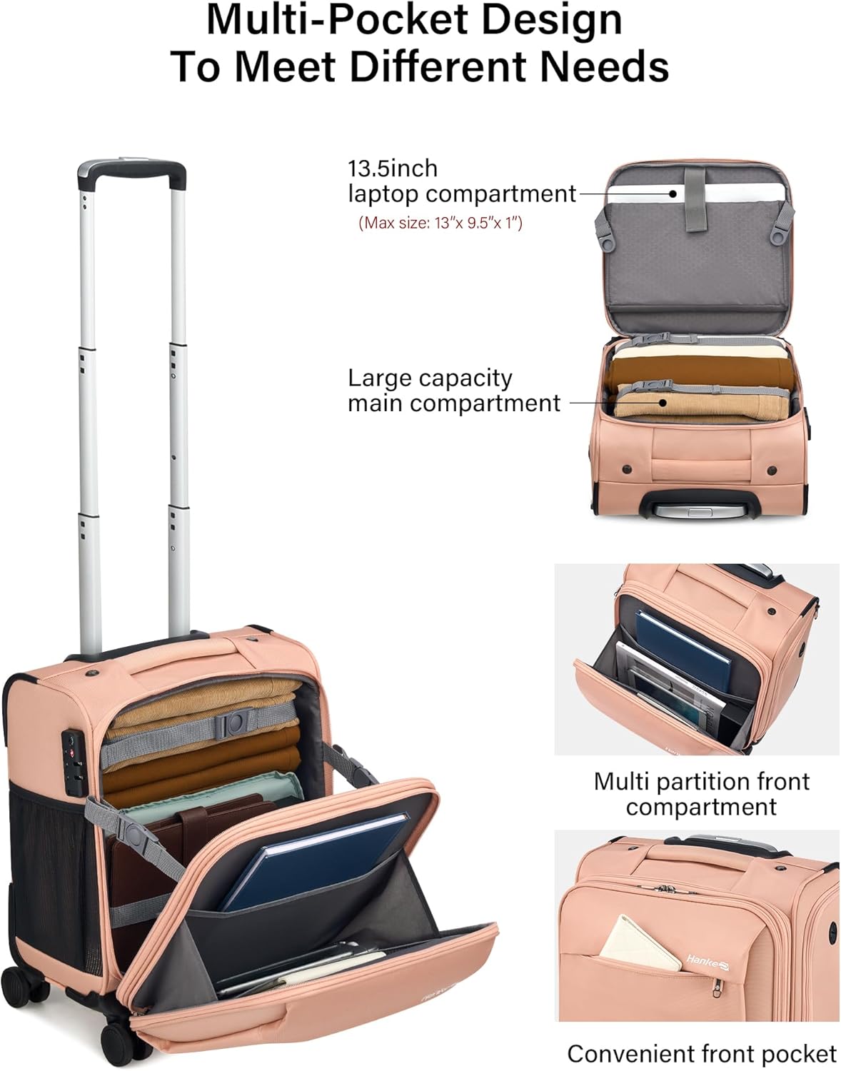 16 Inch Underseat Carry On Luggage with Wheels Small Suitcase Softside Luggage Bags for Travel Lightweight Suitcases with Wheels Travel Luggage Personal Item for Men and Women(Forest Green)